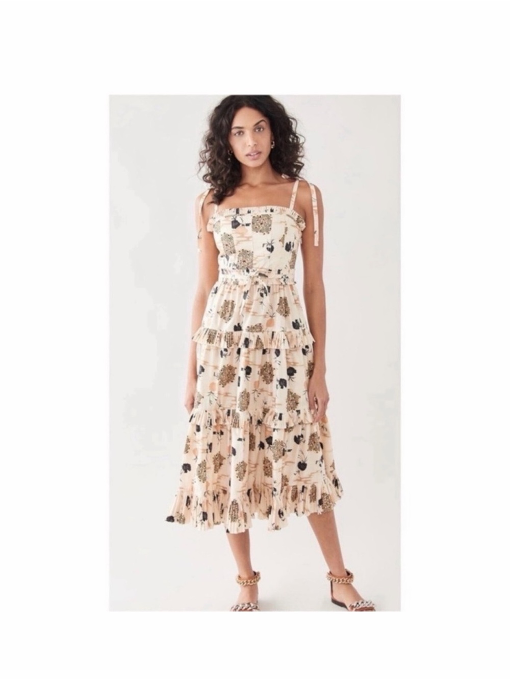 ULLA JOHNSON Midi Lune Floral Dress